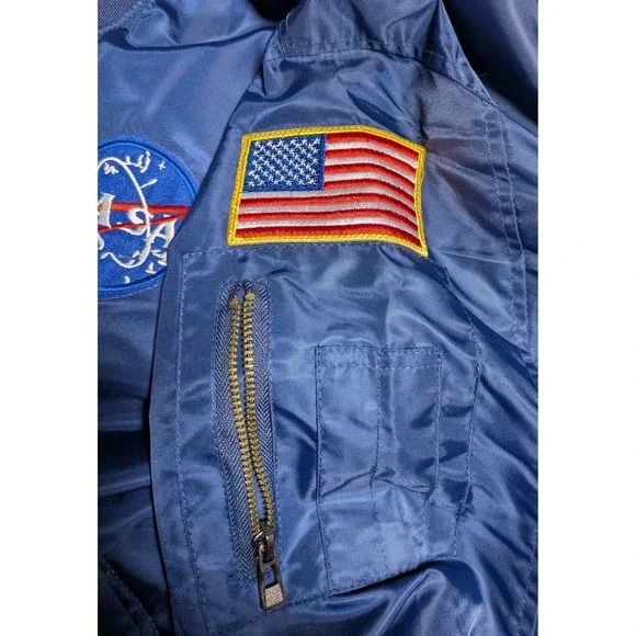 Asstseries Militare NASA Bomber Flight Jacket Navy Blue XXL Space Patch MA-1 - Picture 11 of 16